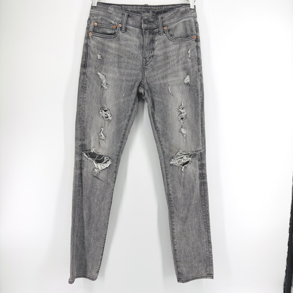 American Eagle Jeans Men 30x32 Airflex Distressed Charcoal Grey Black Skinny Y2K